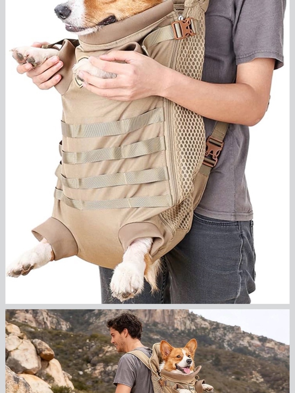 Beige Tactical Dog Carrier Backpack - Comfortable Pet Carrying Pack